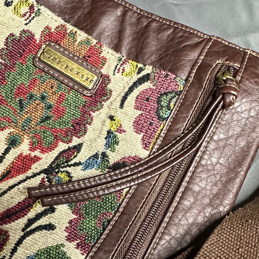 Vintage “Kmart” Joe Boxer Brown Floral Embroidery Crossbody Bag - Picture 5 of 8